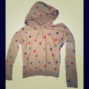Slouchy Gray and Mult-colored Polka dot Hoodie