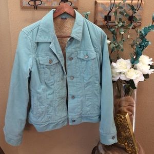 GAP Corduroy Sherpa lined jacket. Aqua blue.