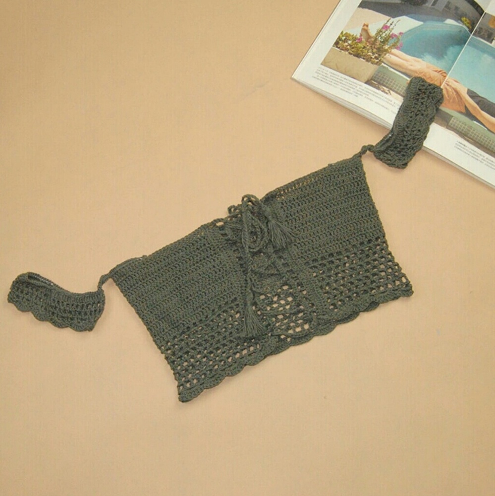 Crochet knit swim bikini top festival off shoulder - Picture 2 of 2
