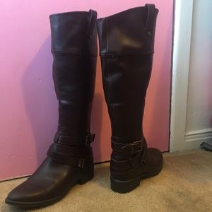brown faux leather boots