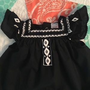 Black Dress w/ White Aztec Embroidered Detailing