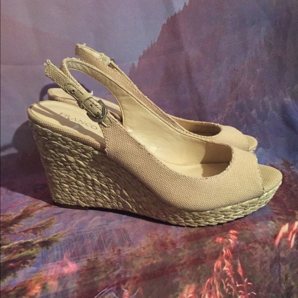 Franco Sarto Shoes - Tan Canvas Wicker sling back wedges Espadrilles
