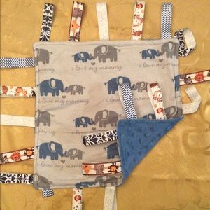 Baby Tag Blanket blue Elephants 14" by 14"