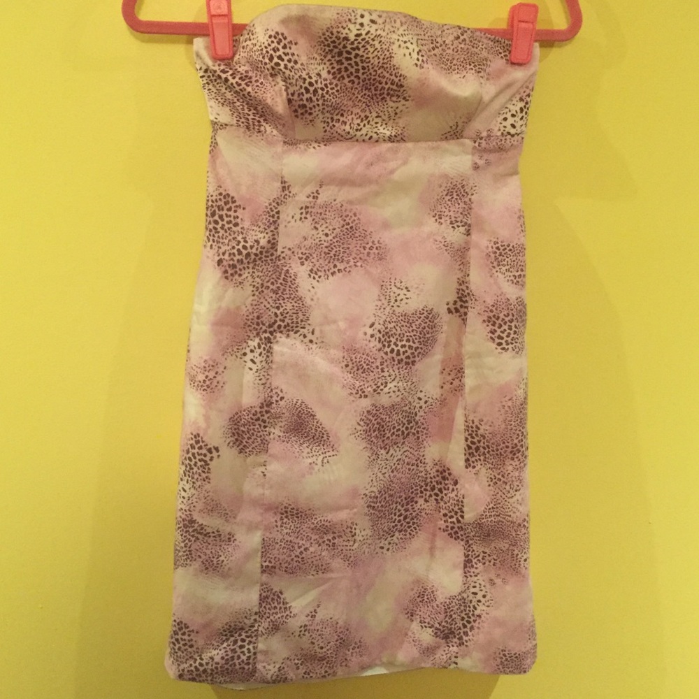 Iodice pink/purple leopard print strapless dress