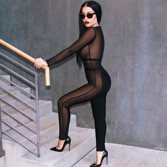 Sheer Long Sleeve Bandage Jumpsuit #827 - Picture 2 of 4