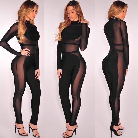 Sheer Long Sleeve Bandage Jumpsuit #827 - Picture 3 of 4