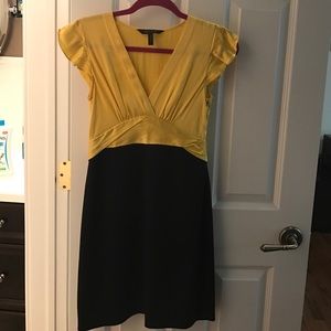 BCBG silk black and yellow dress w/ zippered side