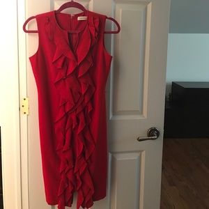 New Calvin Klein ruffled red dress for work or out