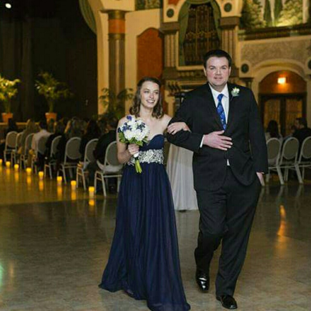 Navy blue strapless dress