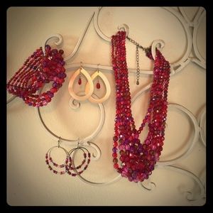 Red All Over Beaded Jewelry Set