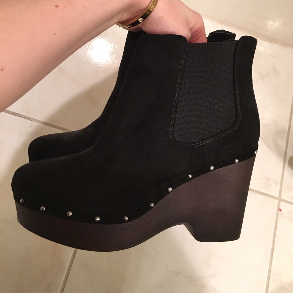 Black Faux Suede Wedge Ankle Boot