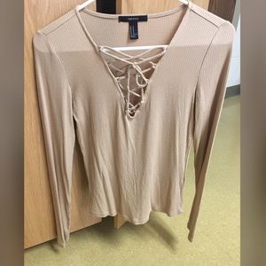Tan shirt with front cut out