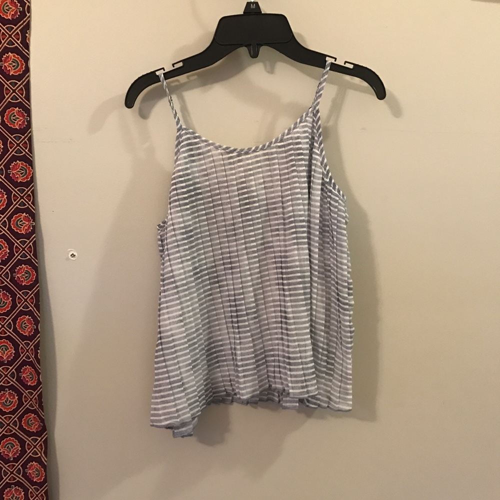 blue and white striped flowy tank top