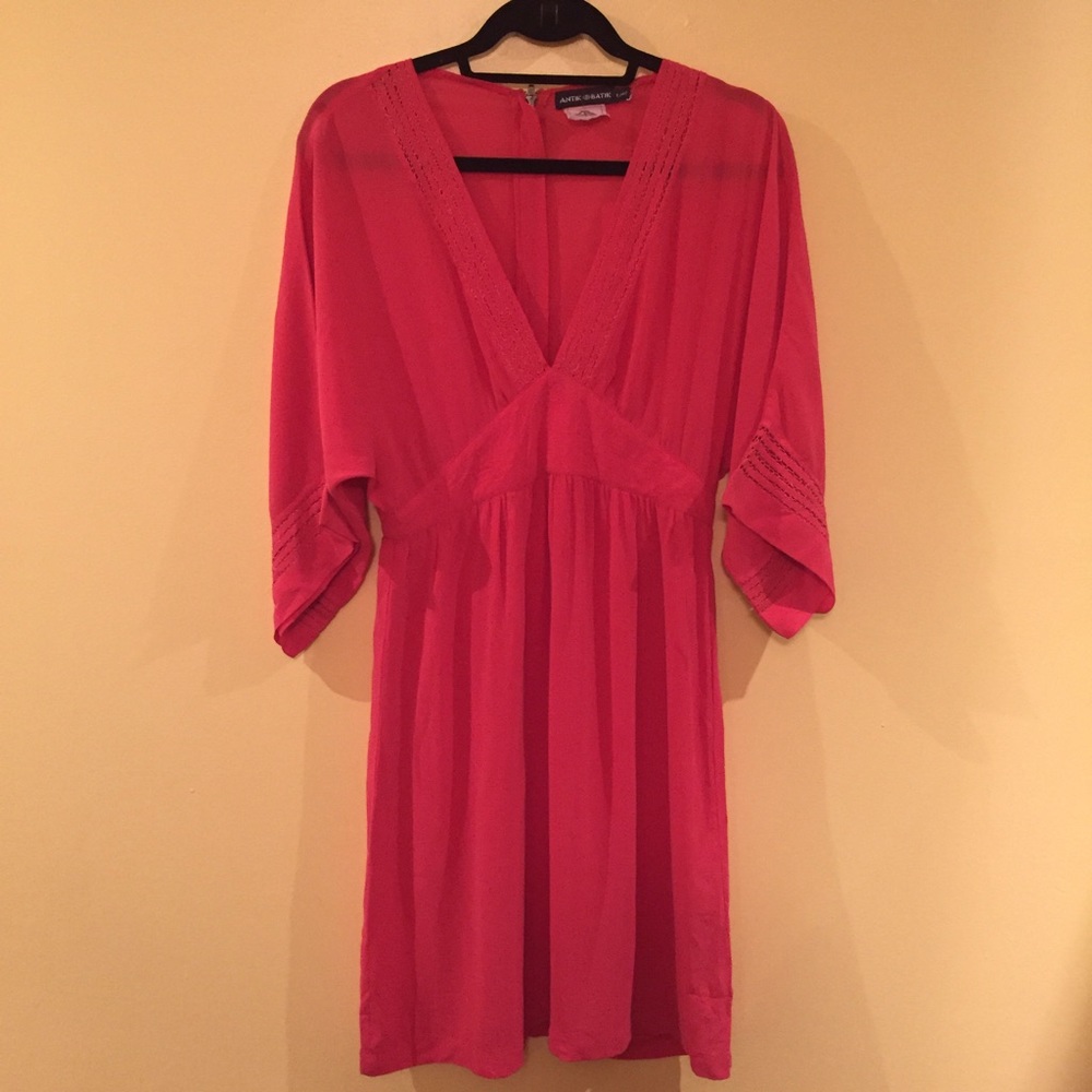 Antik Batik coral boho silk dress, size L/42