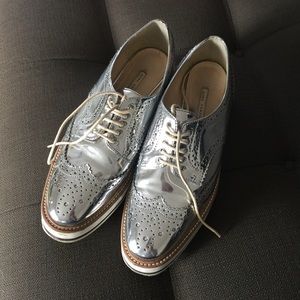 Zara shiny silver platform oxfords