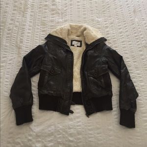 Brown Leather Shearling-lined Aviator Jacket