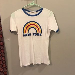 rainbow new york tshirt with blue bordering