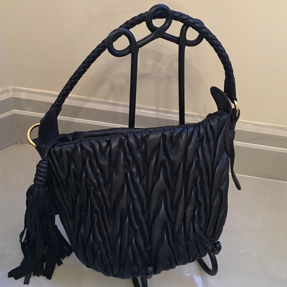 Black leather handbag