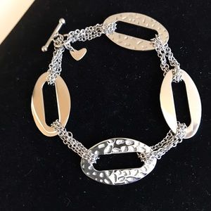 Stainless Steel Oval Polished Hammered Bracelet