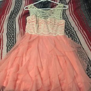 Pink formal dress w/ creme lace detailing