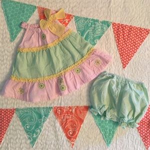 🐣Tiered textured dress with a bow and bloomers🐣