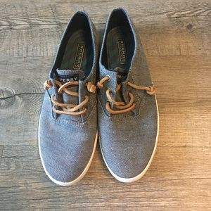 Denim looking speckled Sperrys.