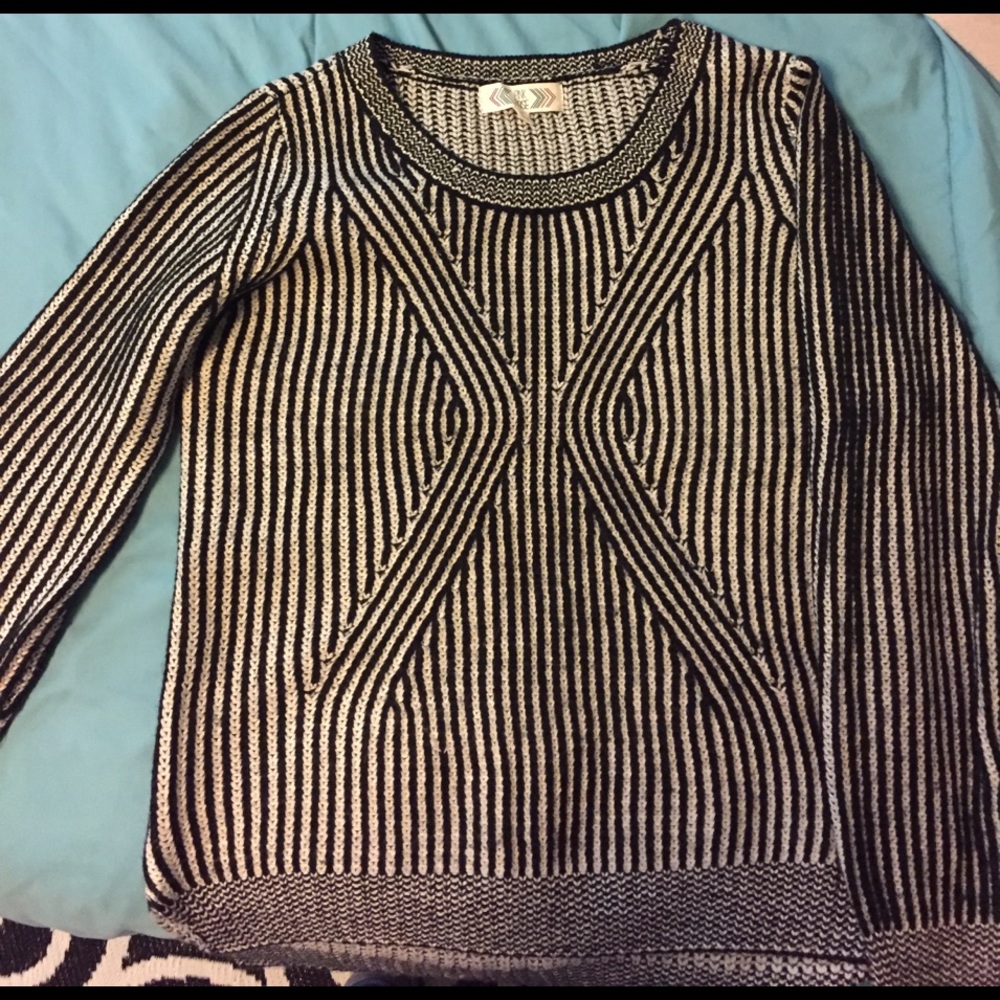 Pink Rose black and cream striped sweater