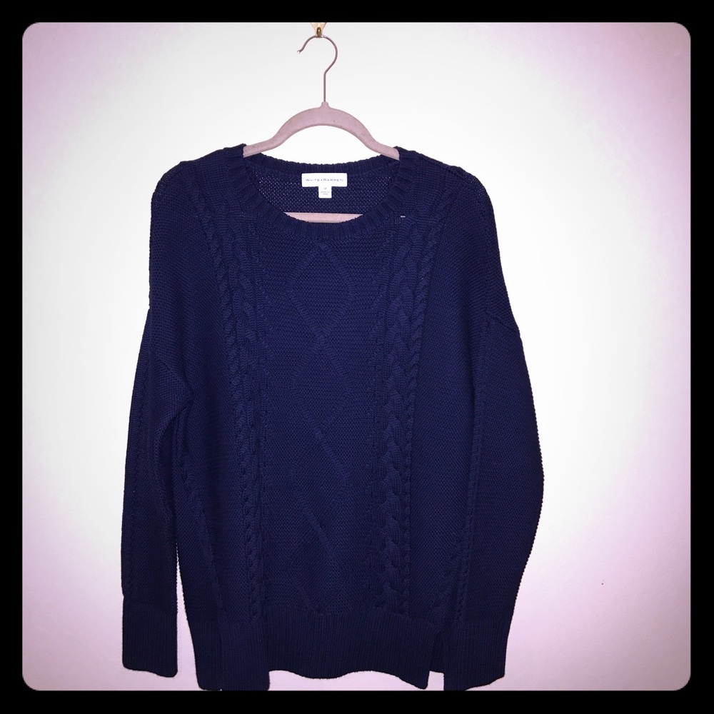 White + Warren - Navy, Cable Knit Sweater.