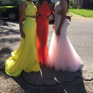 Yellow 2 piece prom dress