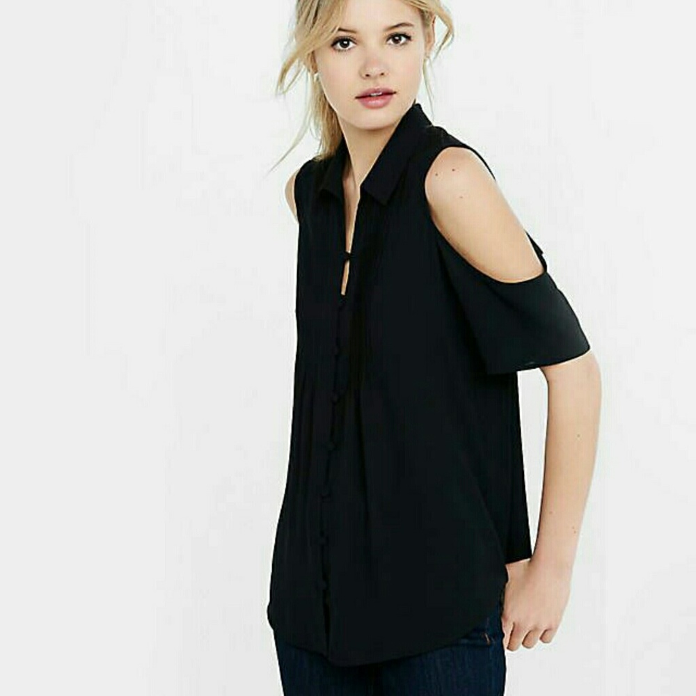 Express Open Shoulder button up blouse