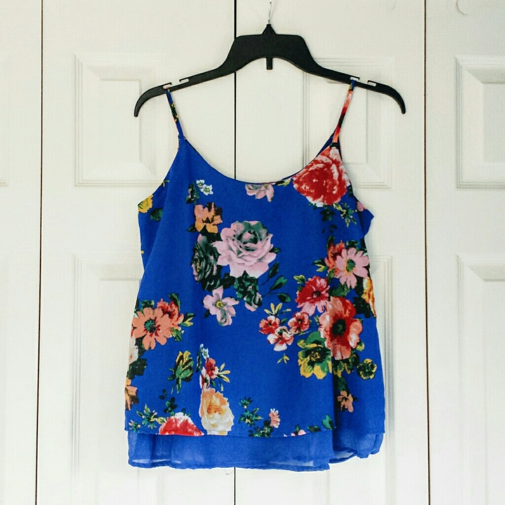 Blue floral nice tank top blouse