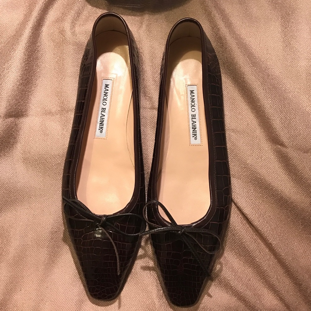 Manolo Blahnik Crocodile Flats