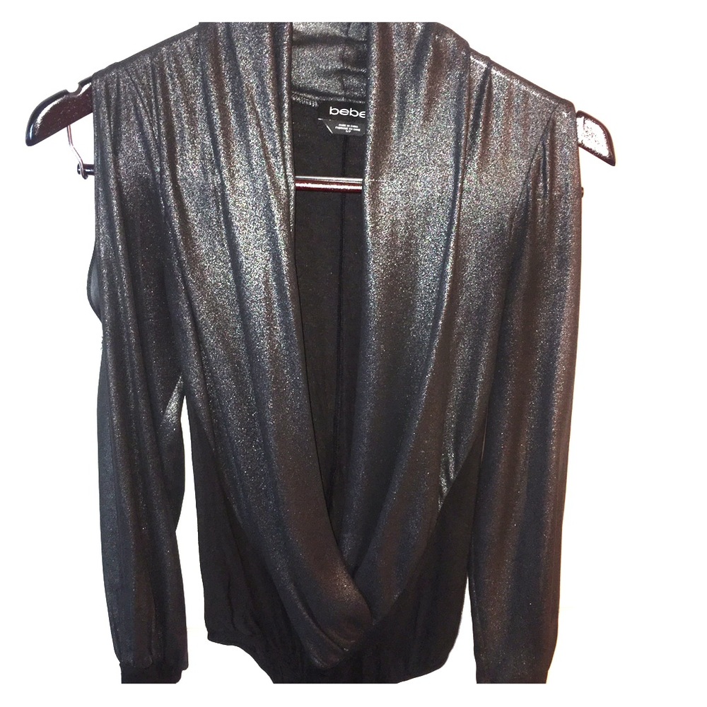 BEBE metallic deep V neck bodysuit