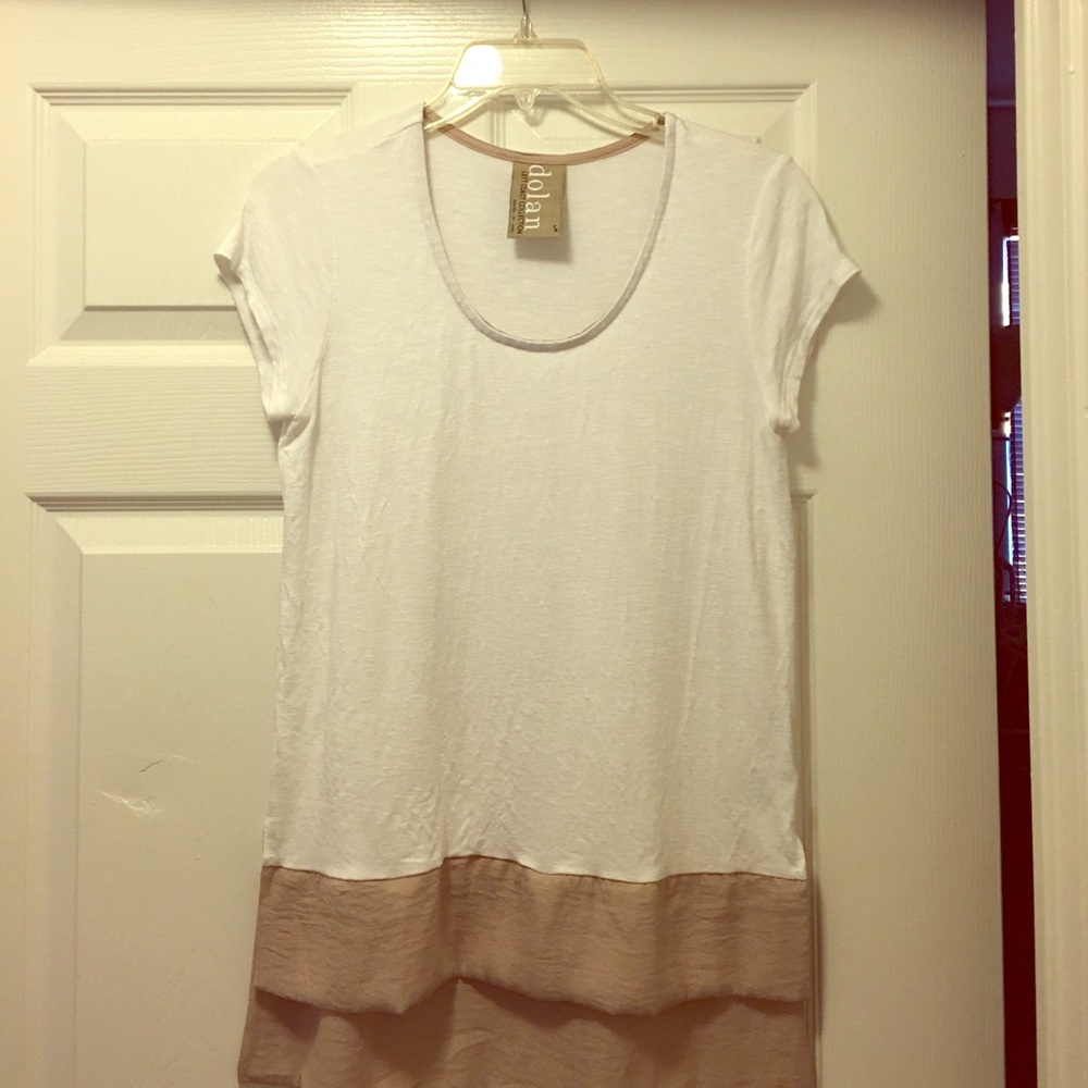 White top with lined tan bottom