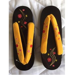 Yellow Floral Wood Slippers