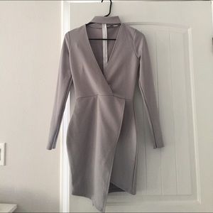 Grey Choker Deep Neck Dress