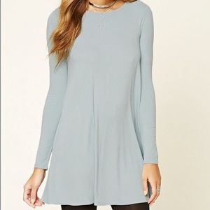 Ribbed Knit Swing Dress in Dusty Blue