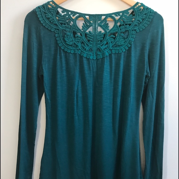Anthropologie Turquoise Lace Collar Top XS - Picture 2 of 3