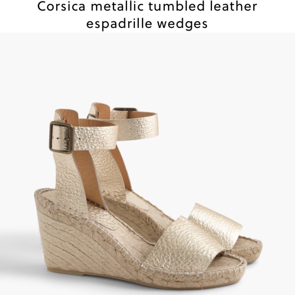 J.Crew metallic tumbled leather espadrille wedges