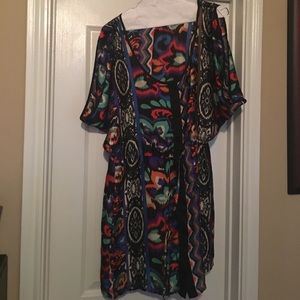 Printed button down dress with cut out sleeves