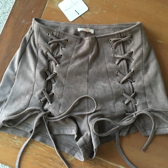 Lulus Pants - Faux suede tie up shorts lace up