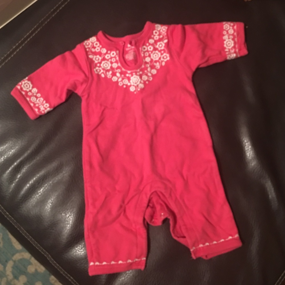 Coral baby GAP Romper with White Floral Embroidery