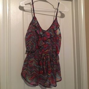 Summer tank w drawstring, perf w white jeans