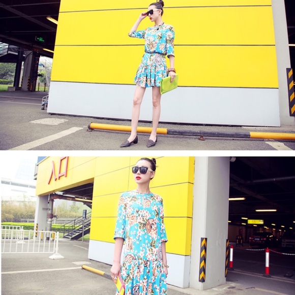 🆕 Spring Floral Blue Retro Chiffon Dress - Picture 4 of 8