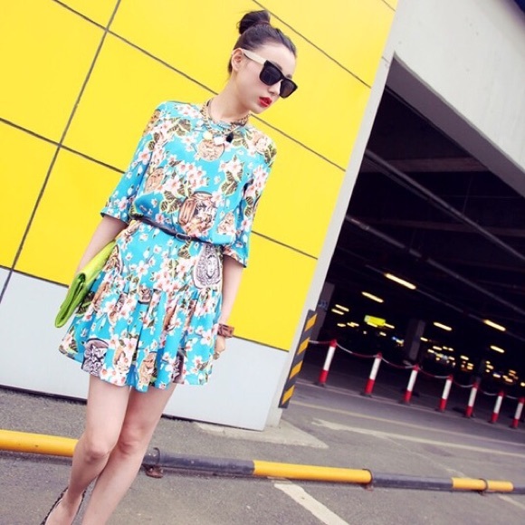 🆕 Spring Floral Blue Retro Chiffon Dress - Picture 5 of 8