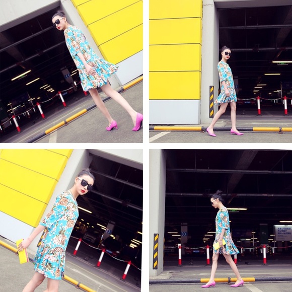 🆕 Spring Floral Blue Retro Chiffon Dress - Picture 8 of 8