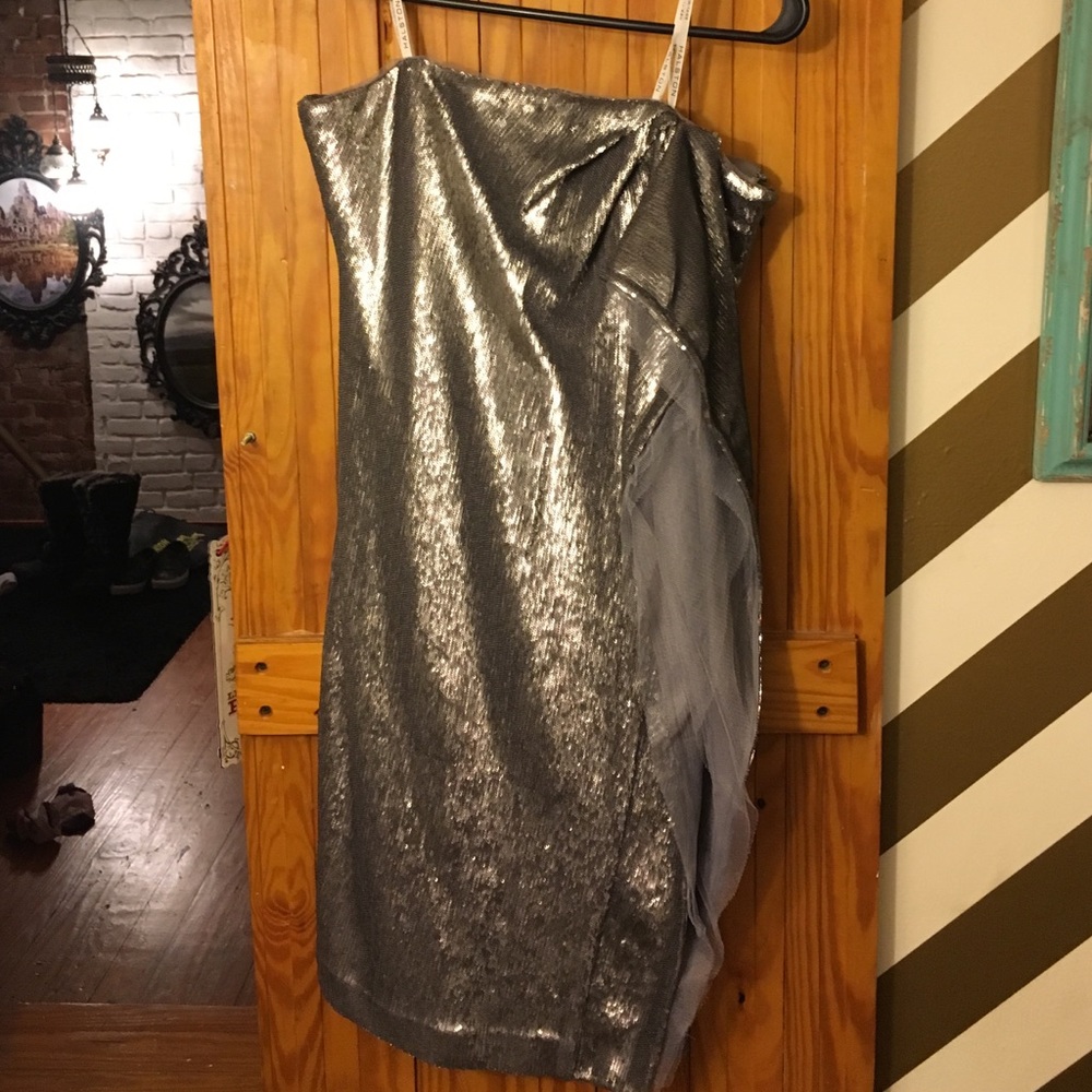Halston Heritage Silver Sequin Dress