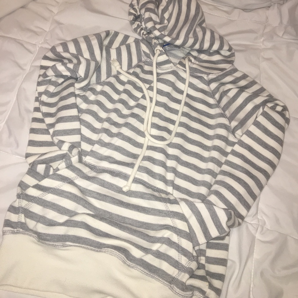 F21 grey striped hooded pullover