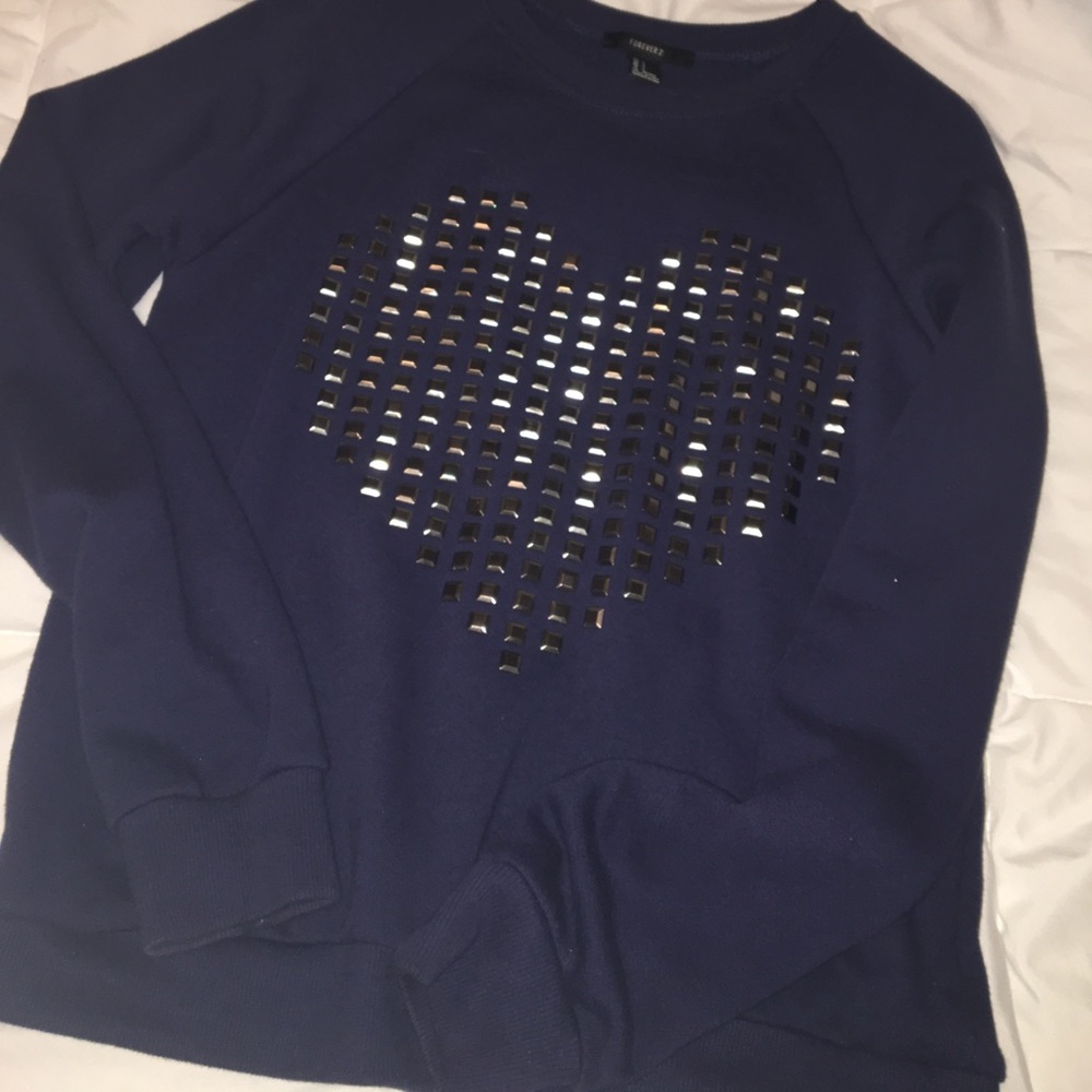 F21 navy studded sweatshirt.