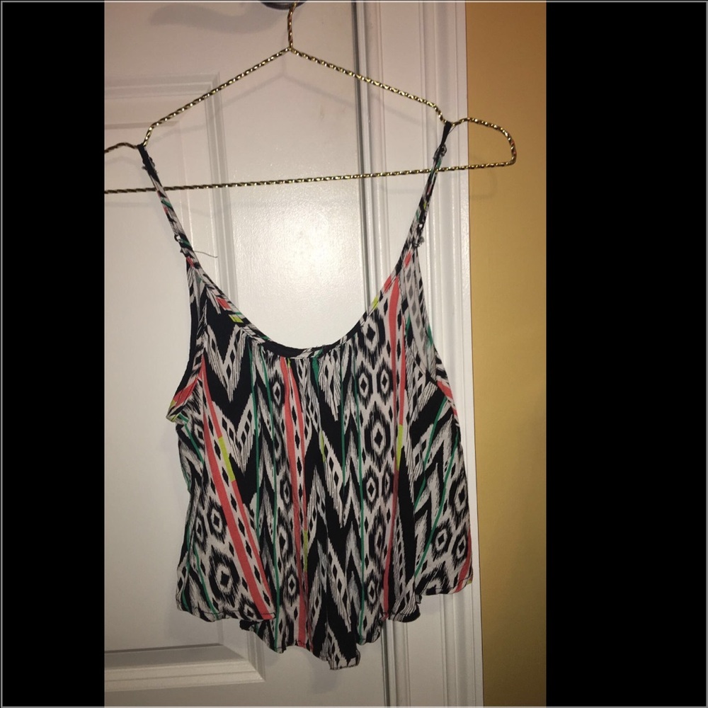 Orange, blue, and black Crop top
